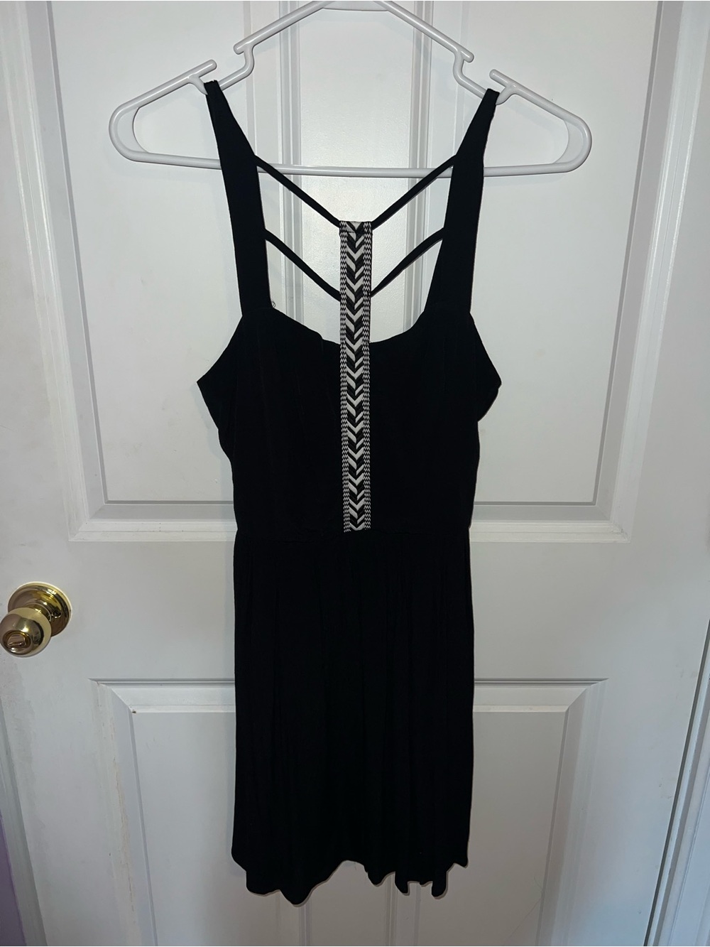 Black Strappy Women's Dress with Embroidered Back Detail
